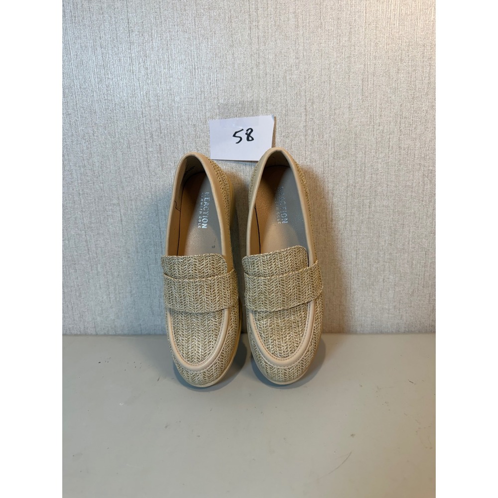 Kenneth Cole Reaction Fern Woven Loafers Beige Penny Lug Sole Shoes Womens 5.5